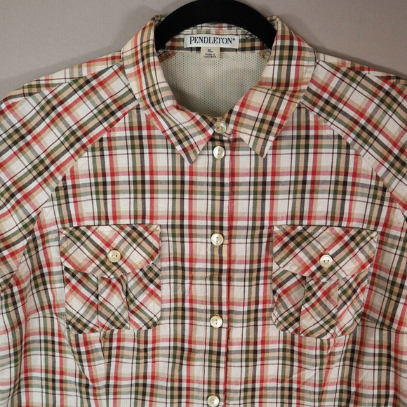 Pendleton Womens XL Button Down Long Sleeve Shirt Brown Red Plaid Vent Back - Picture 2 of 15